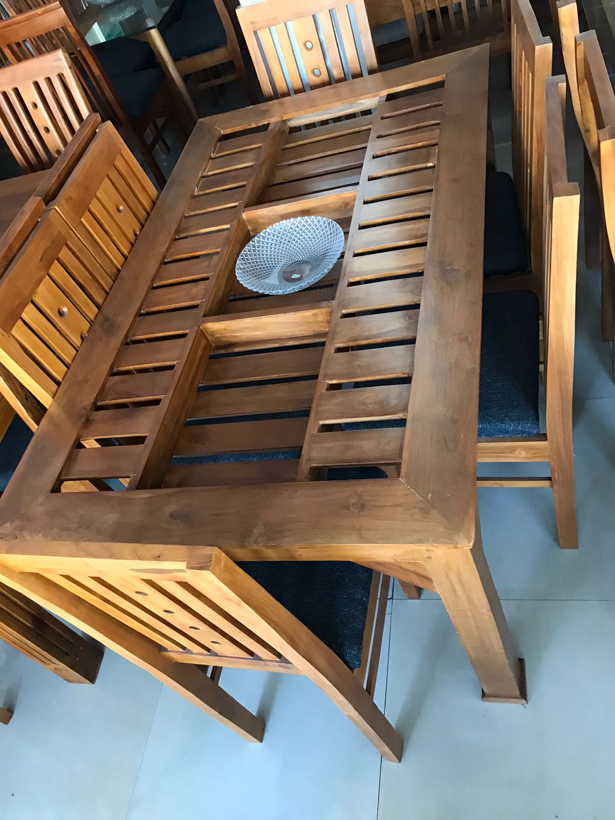 Teak Wood Dining Table with Glass Top